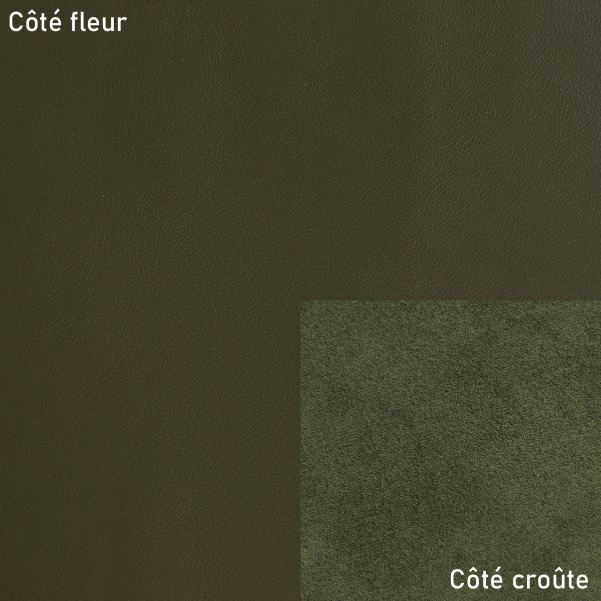 Morceau de cuir de vachette SUAVE kaki M44, cuir souple et texturé pour artisanat ou maroquinerie, image en gros plan.