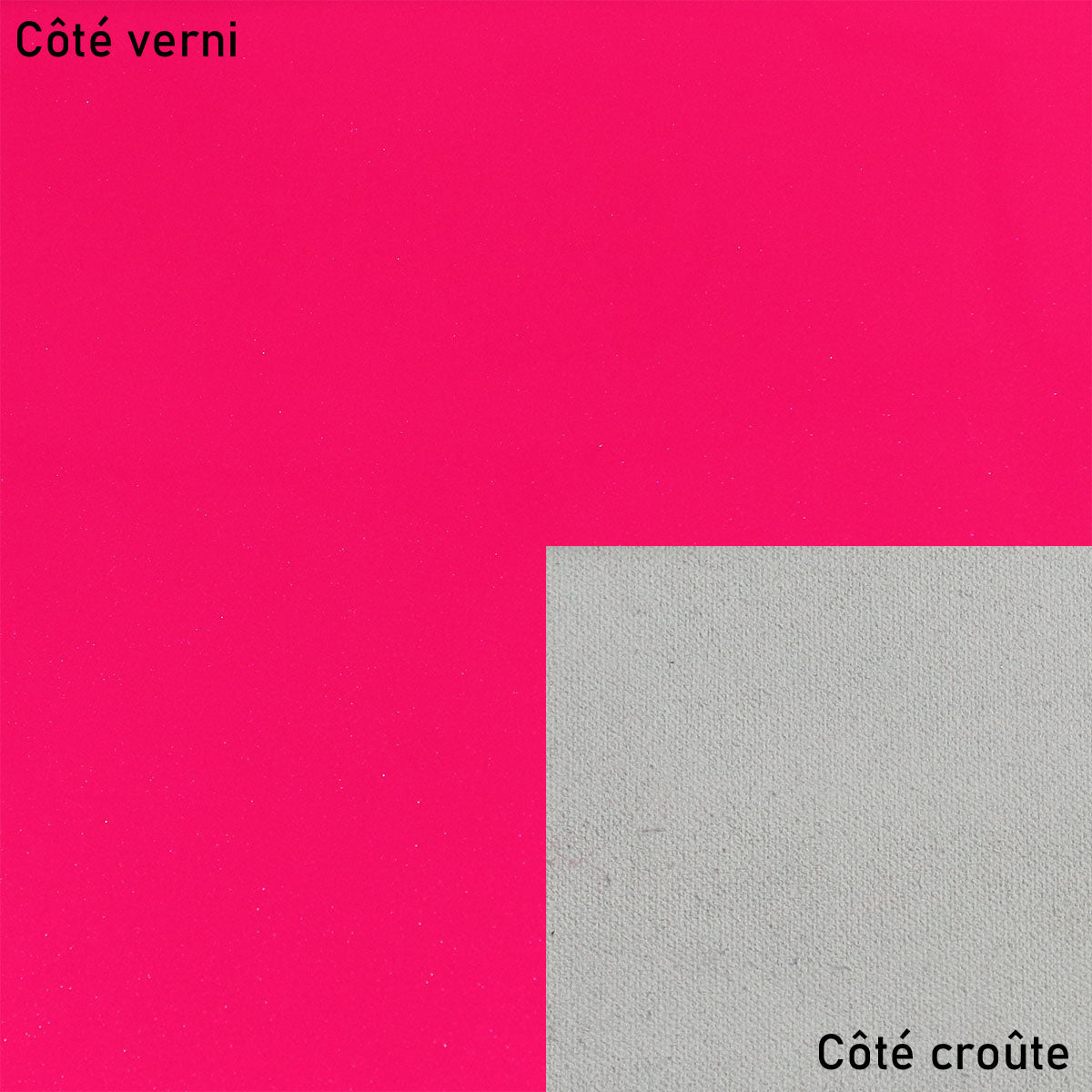 Peau de croûte de cuir verni rose framboise, matériau de qualité pour accessoires ou couture, vue rapprochée.
