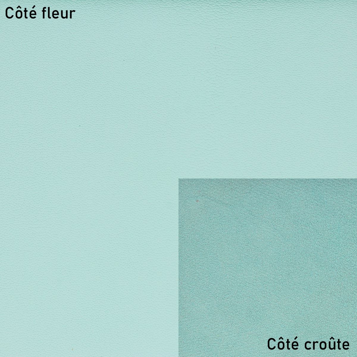 Peau de cuir de chèvre grainé bleu ciel, texture fine et naturelle, pour confection ou décoration.