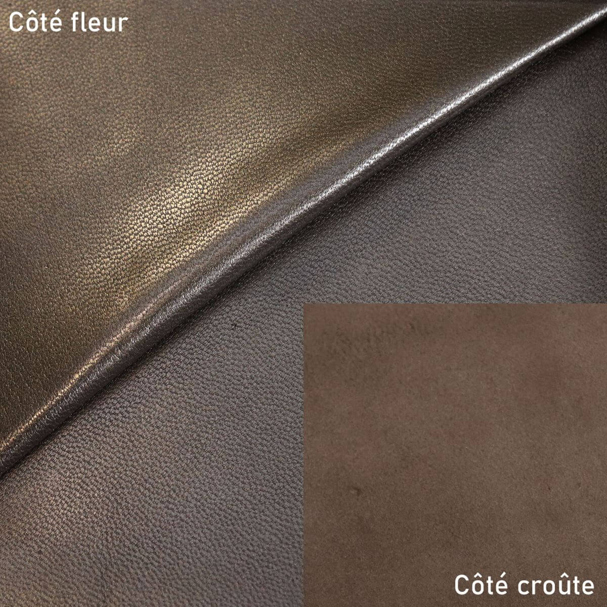 Peau de cuir de chèvre nappa couleur chocolat bronze, texture douce et souple, fabriquée par Autres.