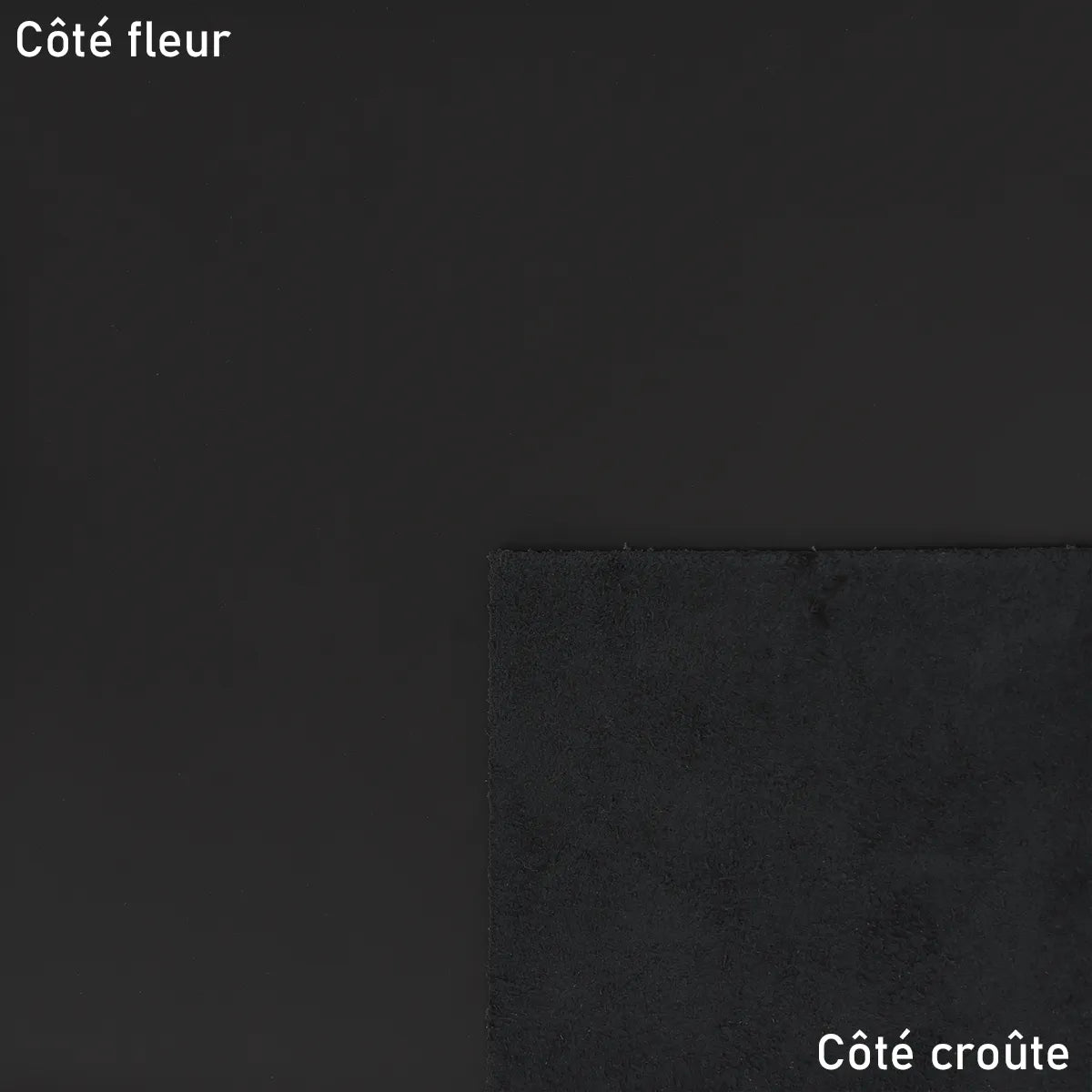 Peau de cuir de vachette lisse noir satiné, matériau de haute qualité pour la maroquinerie ou la couture.
