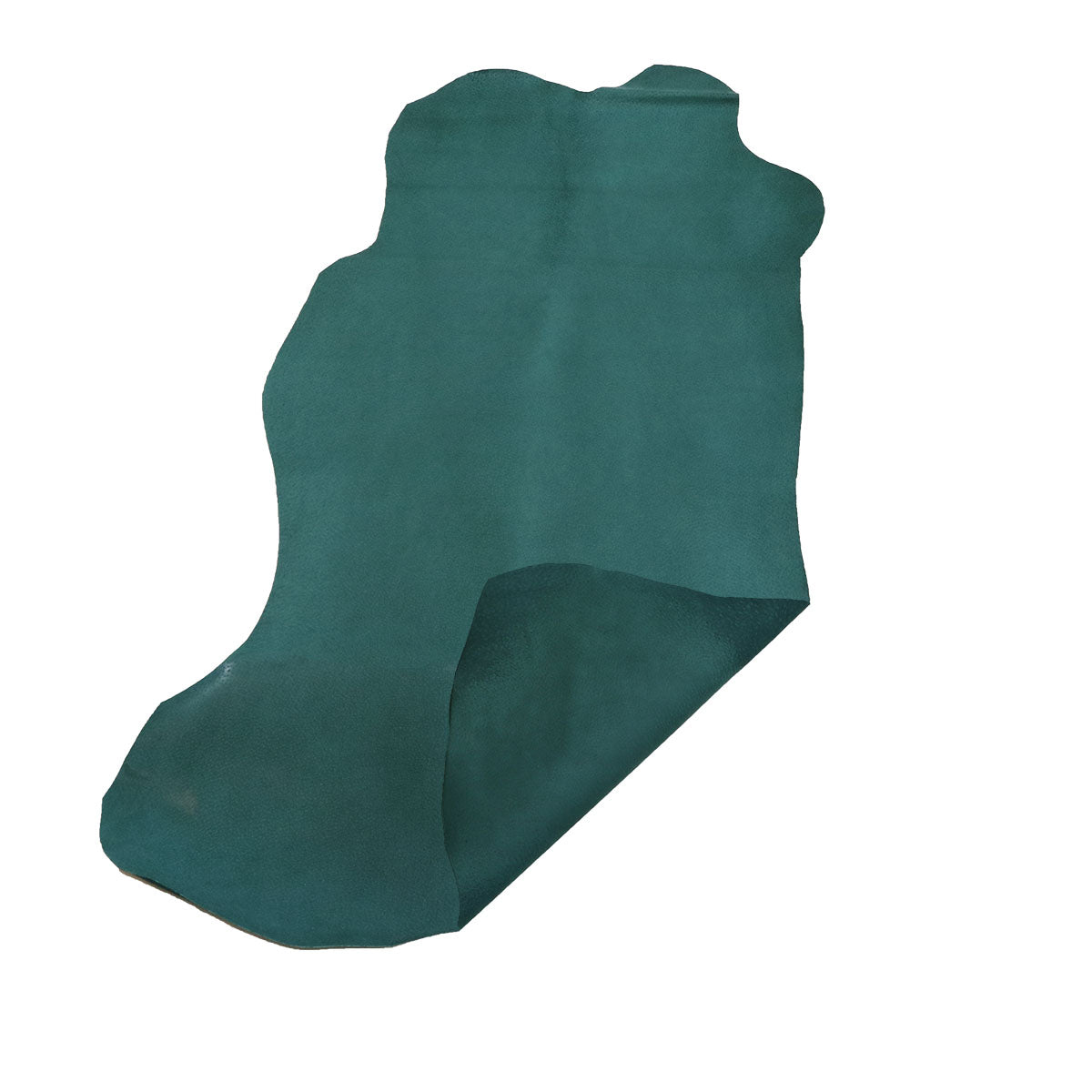 Peau de cuir de porc glacé vert canard, texture lisse et brillante, pour projets de maroquinerie ou décoration.