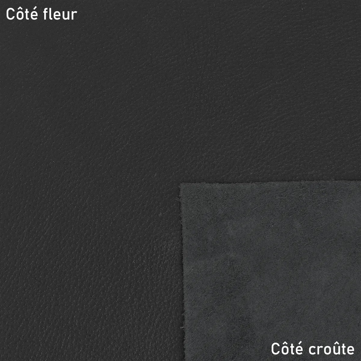 Coupon de cuir de vachette grainé couleur noir. Cuir grainé noir, souple idéal pour la confection de petits projets