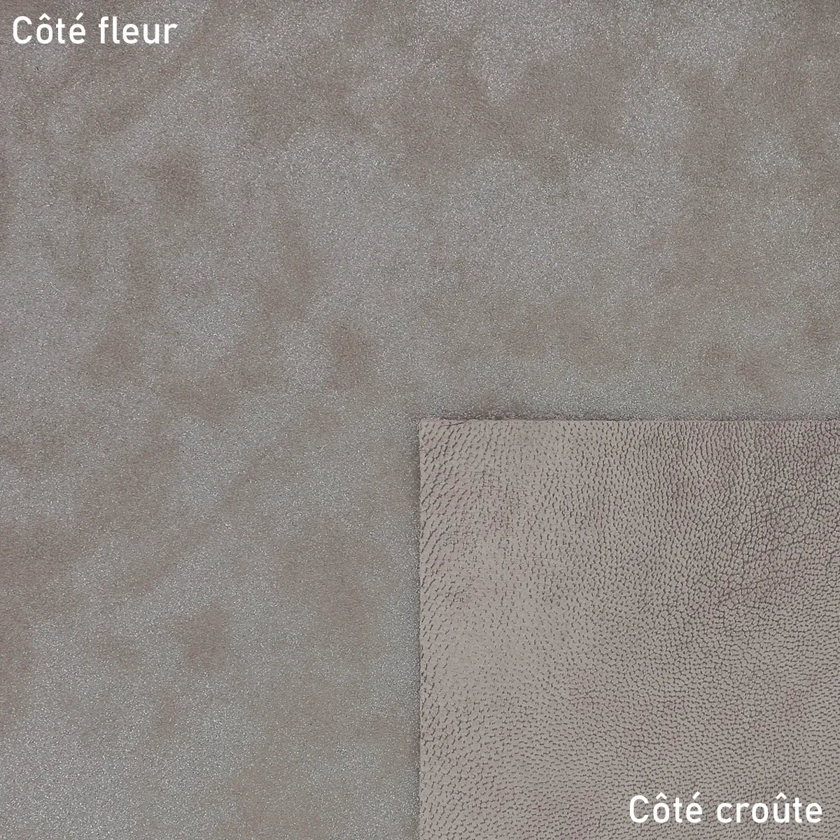 Peau de cuir de chèvre velours fantaisie marbré taupe argenté, texture douce et finition élégante pour projets de maroquinerie.
