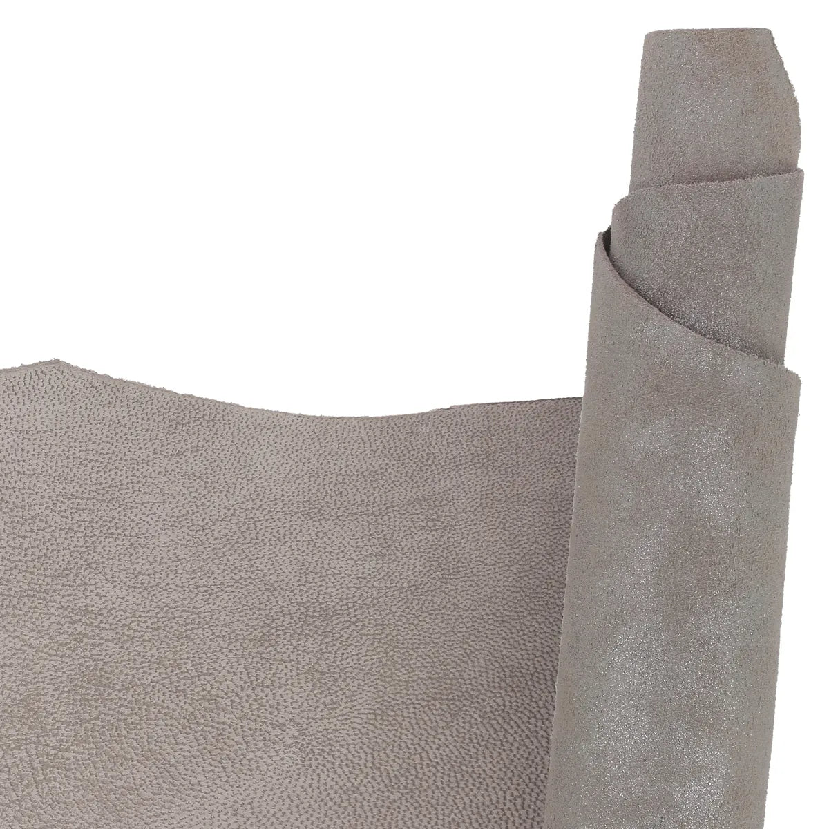 Peau de cuir de chèvre velours marbré taupe argenté, produit par Autres, vue en rouleau avec texture fantaisie.