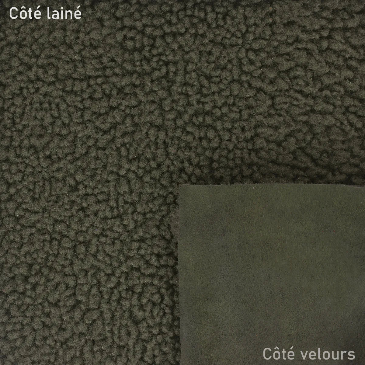 Cuir de mouton lainé frisé - vert kaki  T66 - Deco cuir