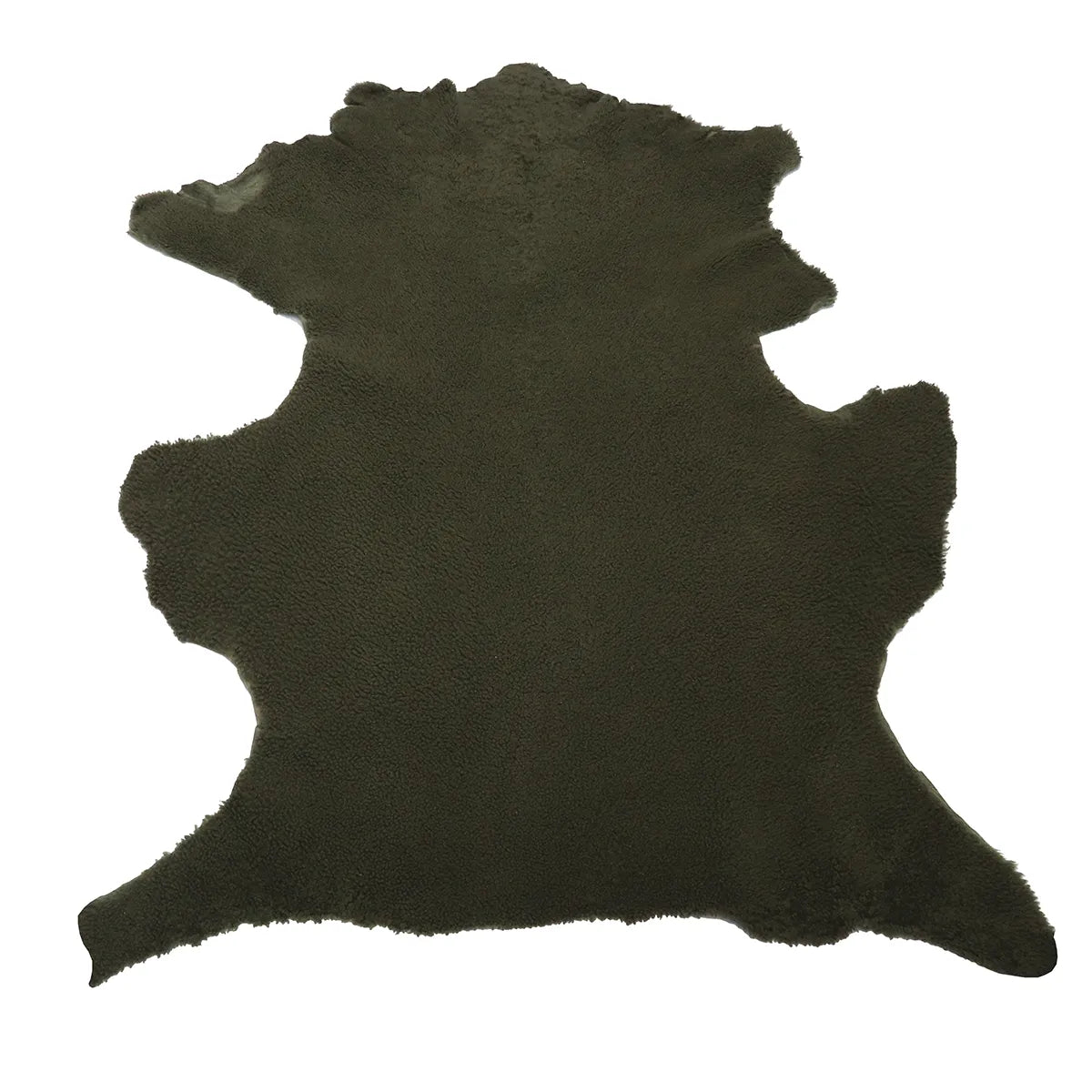Peau entière de cuir de mouton lainé frisé - vert kaki  T66 - Deco cuir