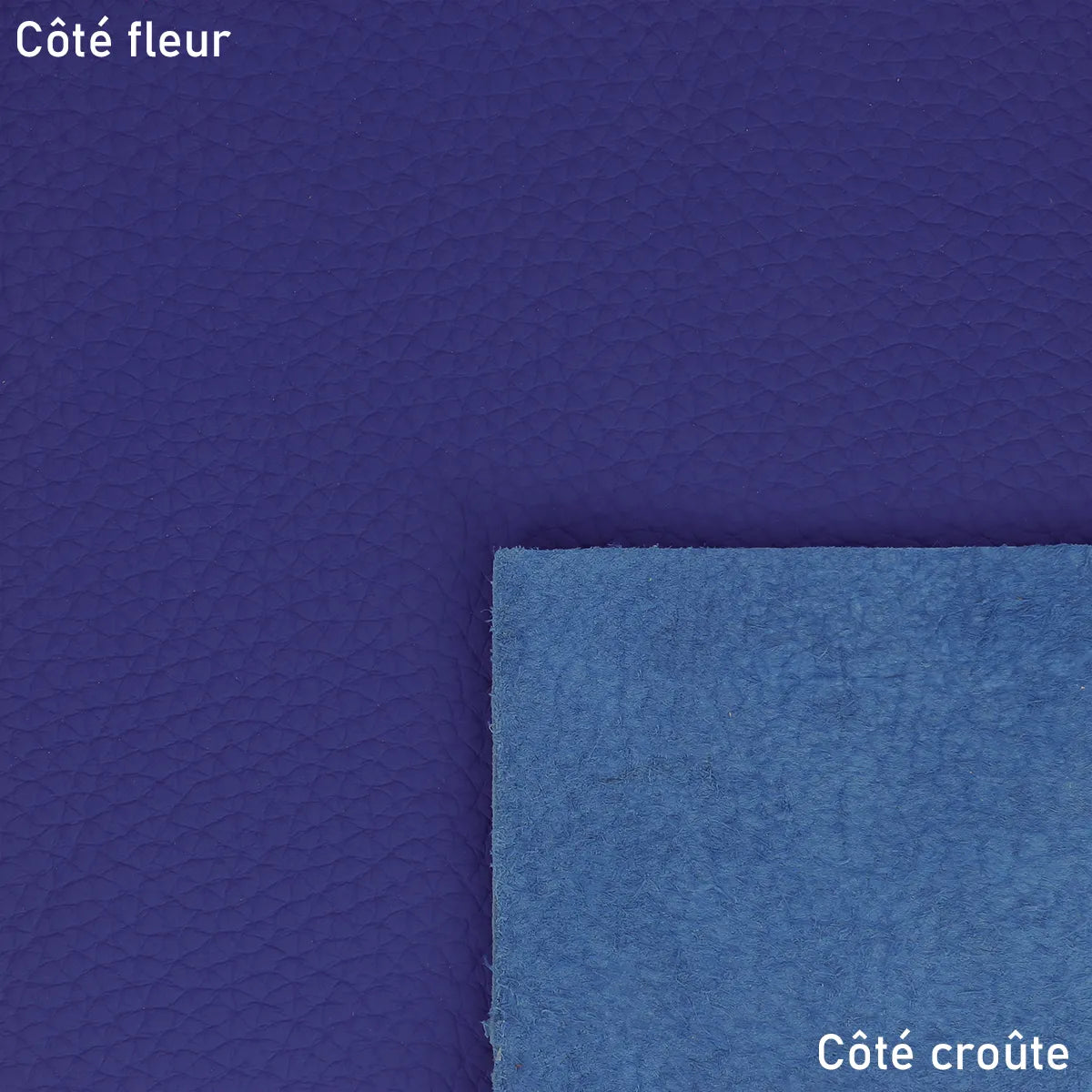 Peau de cuir de taurillon gros grain couleur bleu roi. Cuir élégant de grande qualité, idéal pour la fabrication de sac, pochette et accessoire.