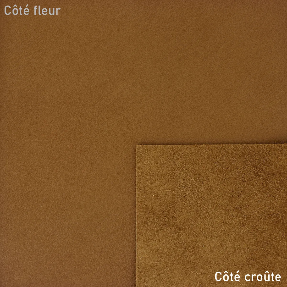 Peau de cuir de vachette marron, toucher bougie, pour projet de maroquinerie ou décoration, aspect doux et souple.