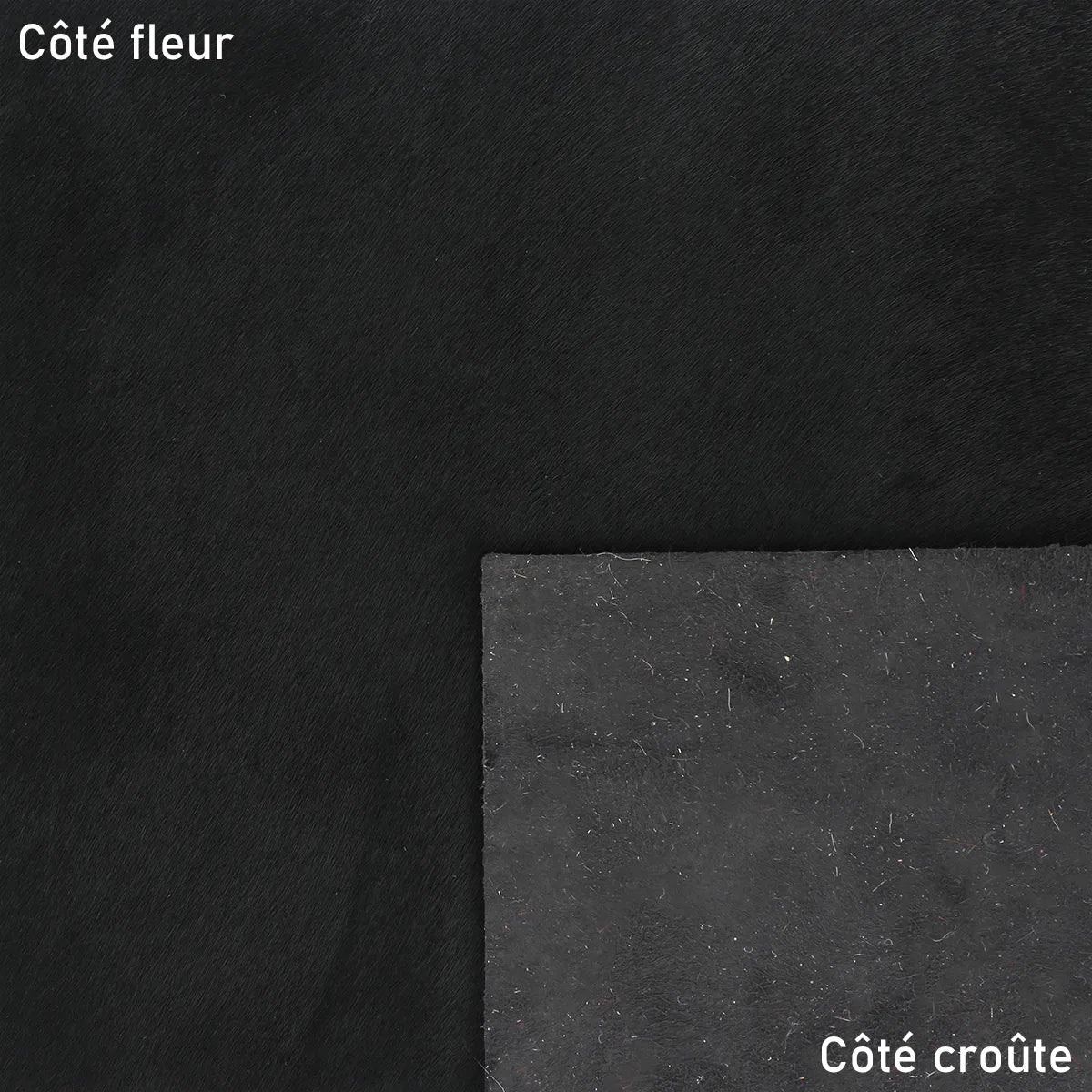 Peau de cuir à poils, cuir doux et souple. Cuir cavallino noir qui s'adapte parfaitement pour la fabrication de décoration, accessoire, chaussure, petit sac...