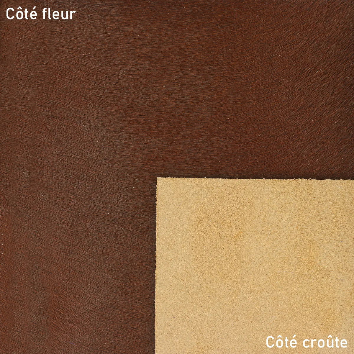 Peau de cuir de veau à poils marron orangé. Cuir à poils idéal pour fabriquer des chaussures, accessoires, rabat de sac...