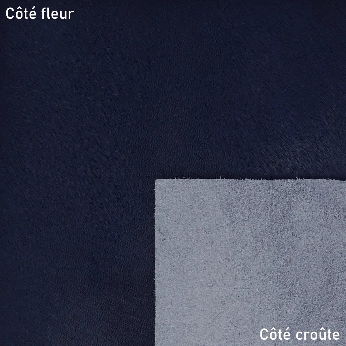Cuir à poils bleu foncé, cuir pony hair pour conception de chaussure, accessoire de mode, coussins...