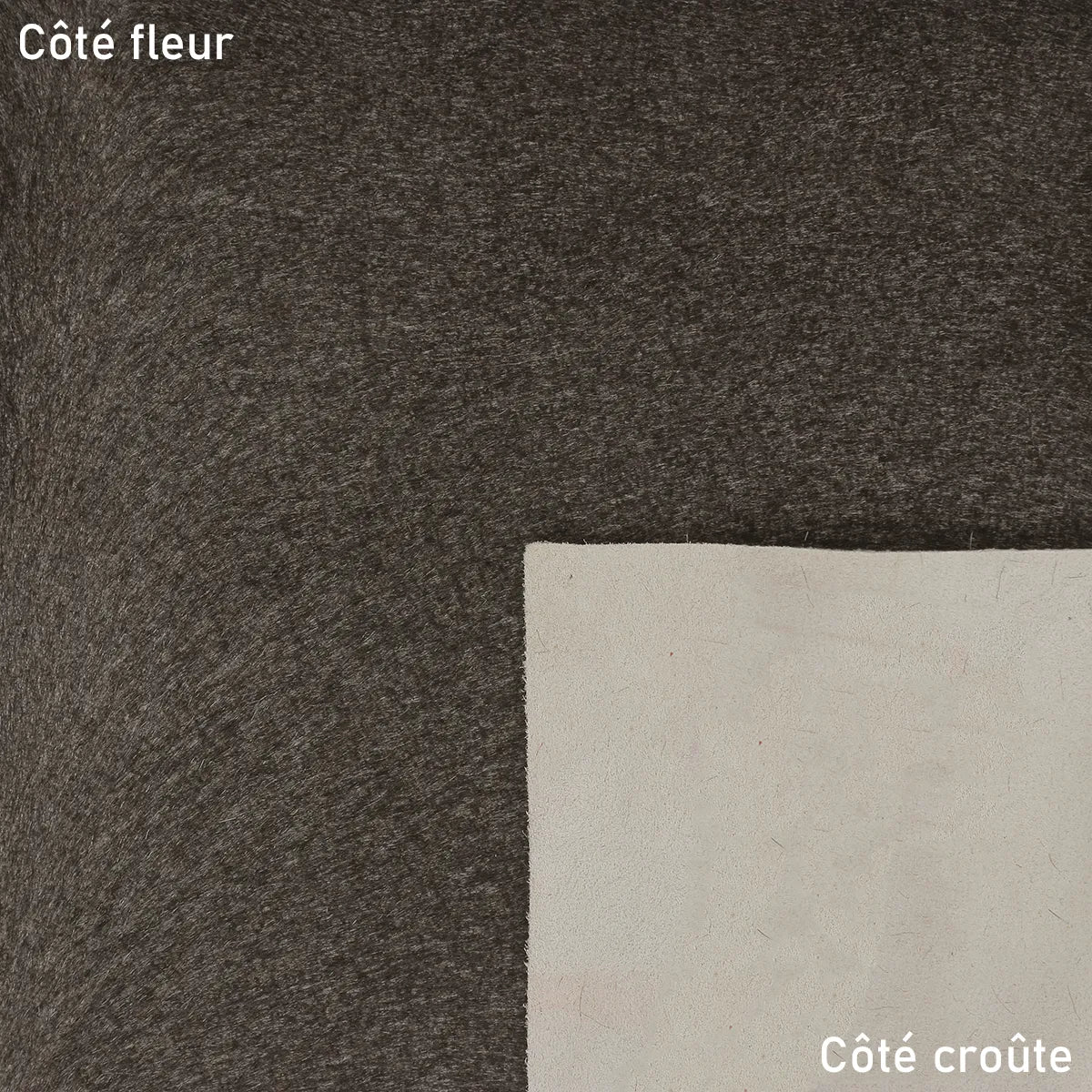 Peau de cuir de veau à poils courts marron bringé. Cuir cavallino pour la fabrication de rabat de sac, pochette, chaussure, accessoire, coussins...