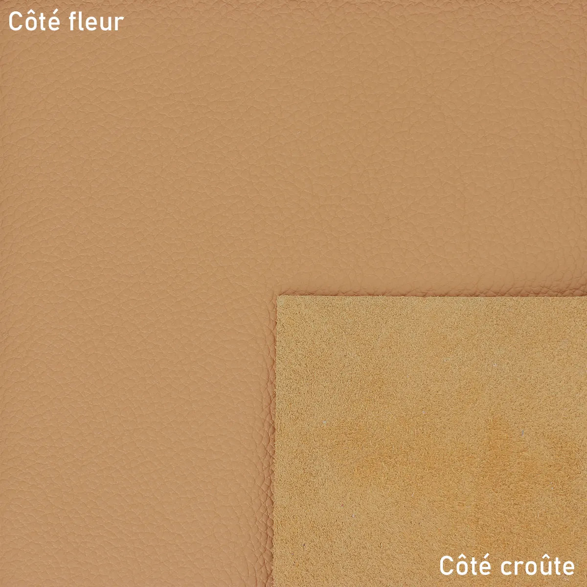 Peau de cuir de vachette grainée couleur beige praline. Cuir authentique souple et texturé, pour projets de maroquinerie ou décoration.