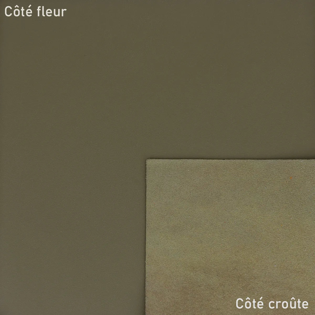 Peau de cuir d'agneau nappa kaki, souple et douce, idéale pour la confection de vêtements ou accessoires de luxe.