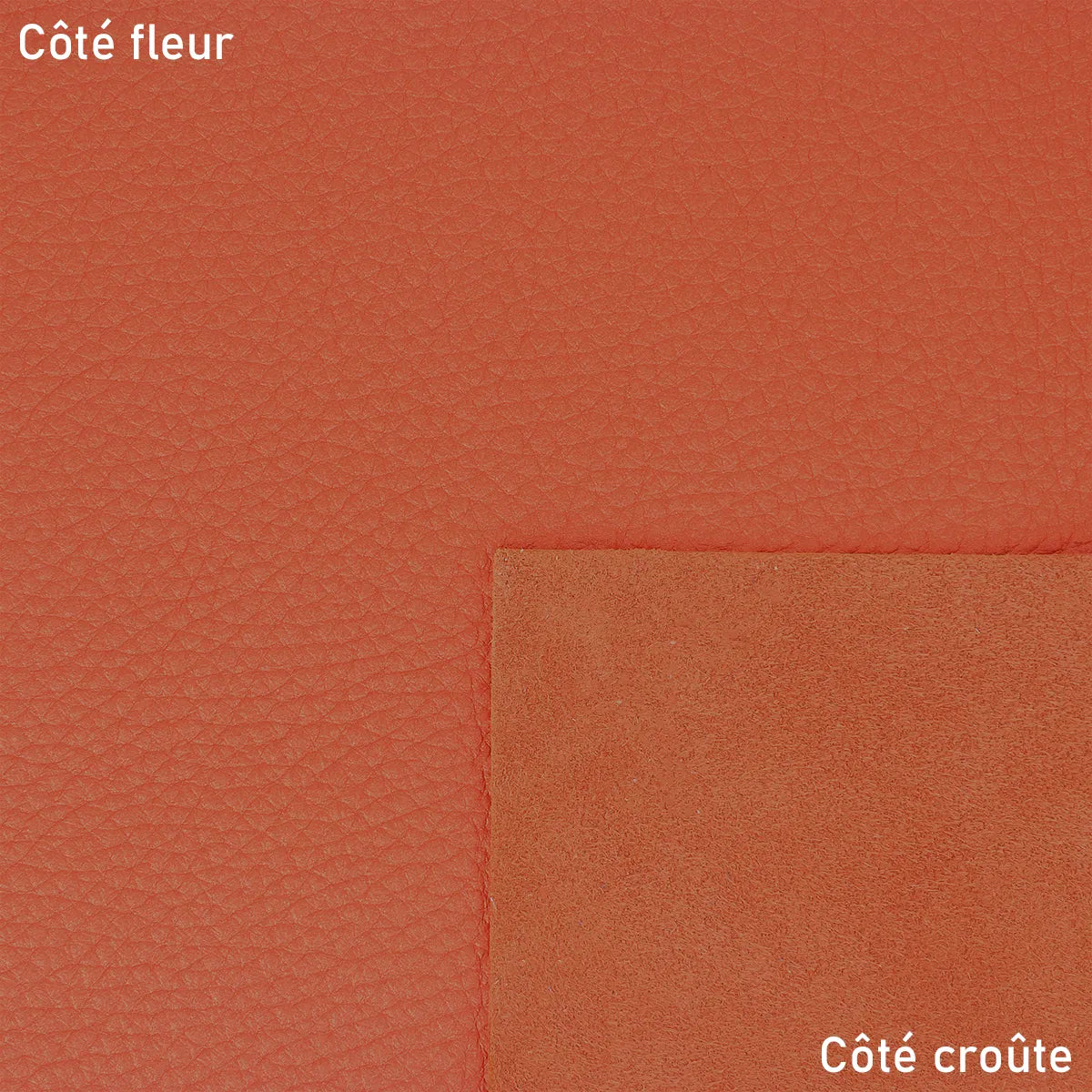 Cuir de cerf orange cuivré avec des reflets nacrés. Cuir pour réaliser vêtement, gant, gainerie, petite maroquinerie.