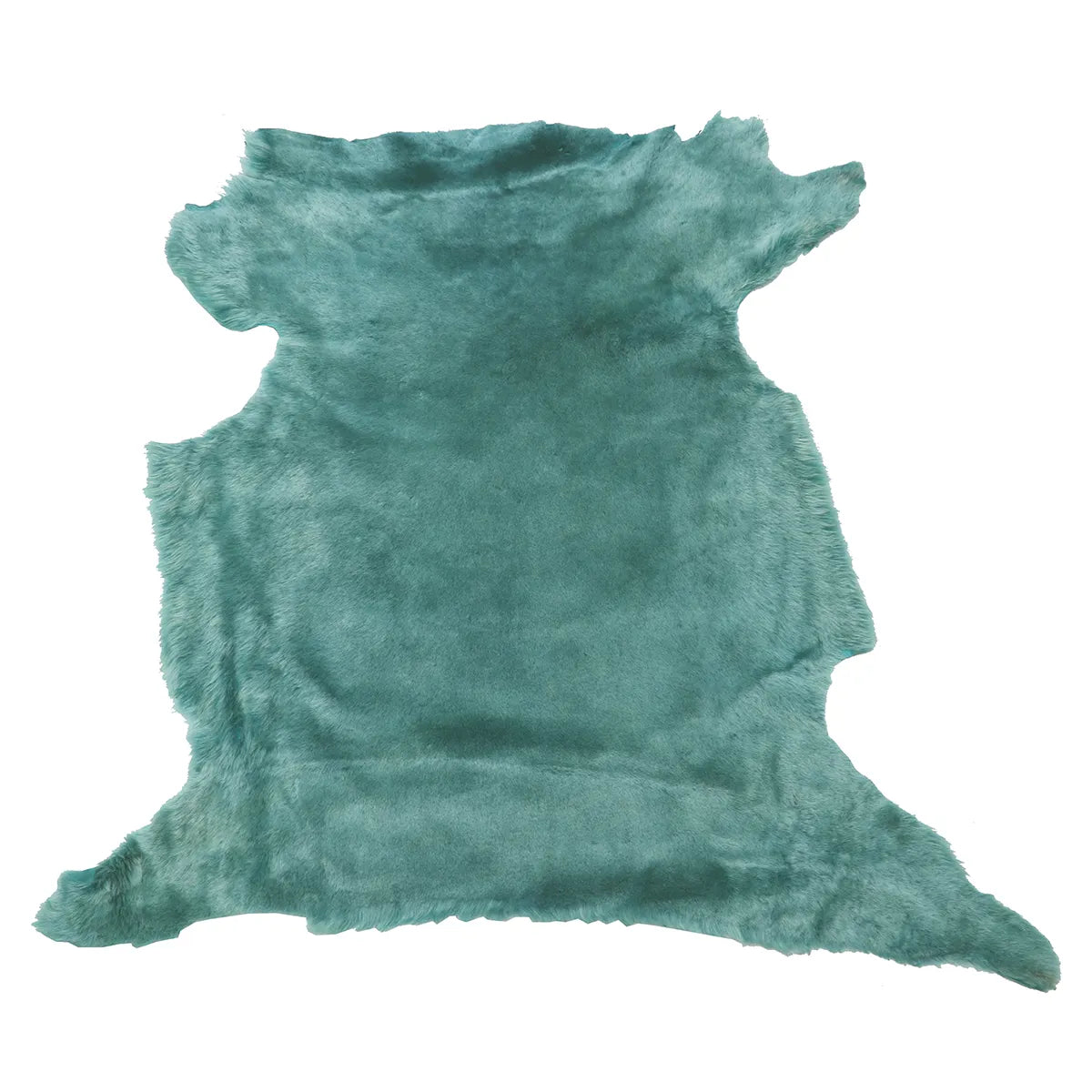 Peau entière en cuir de mouton lainé à poils lisses bleu vert d'eau.