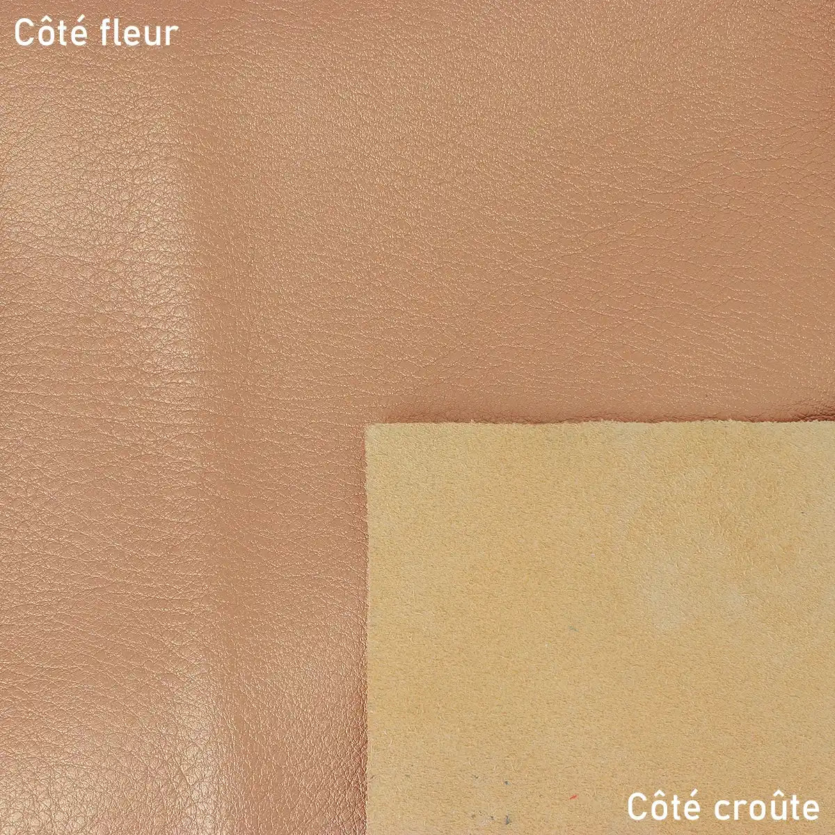Cuir de vachette métallisé rose gold présentant de légers plis, cuir en 2ème choix à prix réduit