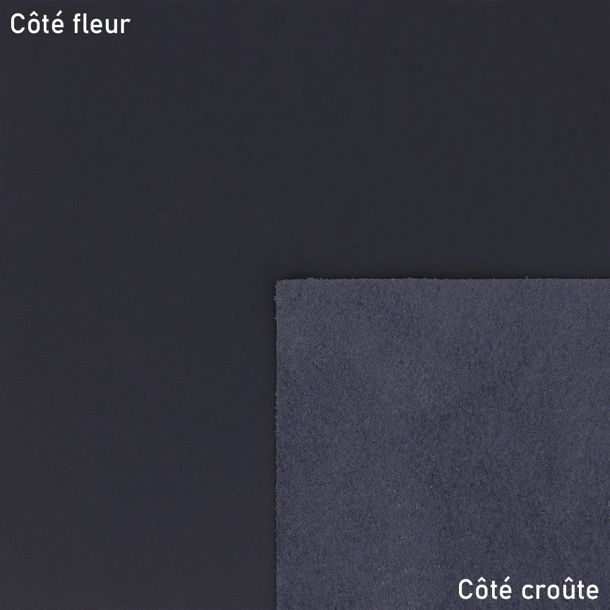 Cuir de veau nappa couleur bleu marine. Cuir lisse idéal pour la fabrication de sac, pochette, petite maroquinerie, étui de téléphone...