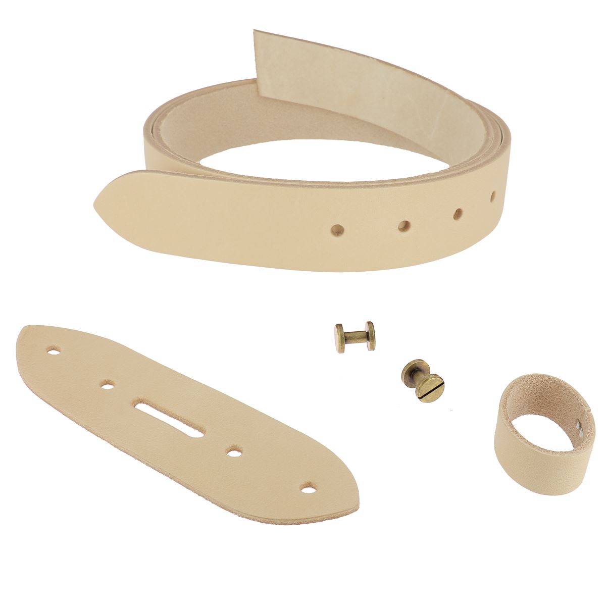Lanières en cuir naturel sans couture de 3,5mm pour ceinture, avec vis chicago en laiton vieilli, par Deco Cuir.