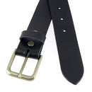 Lanières en cuir noir pour ceinture DIY, épaisseur 3,1 mm, avec vis chicago en laiton vieilli, fabriquées par Deco Cuir.