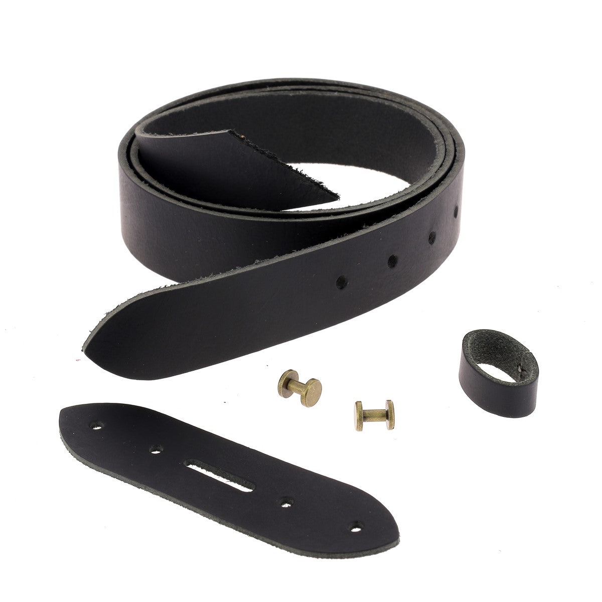 Lanières en cuir sans couture noir de 3,5 mm d'épaisseur avec vis chicago en laiton vieilli, pour fabrication de ceinture DIY.
