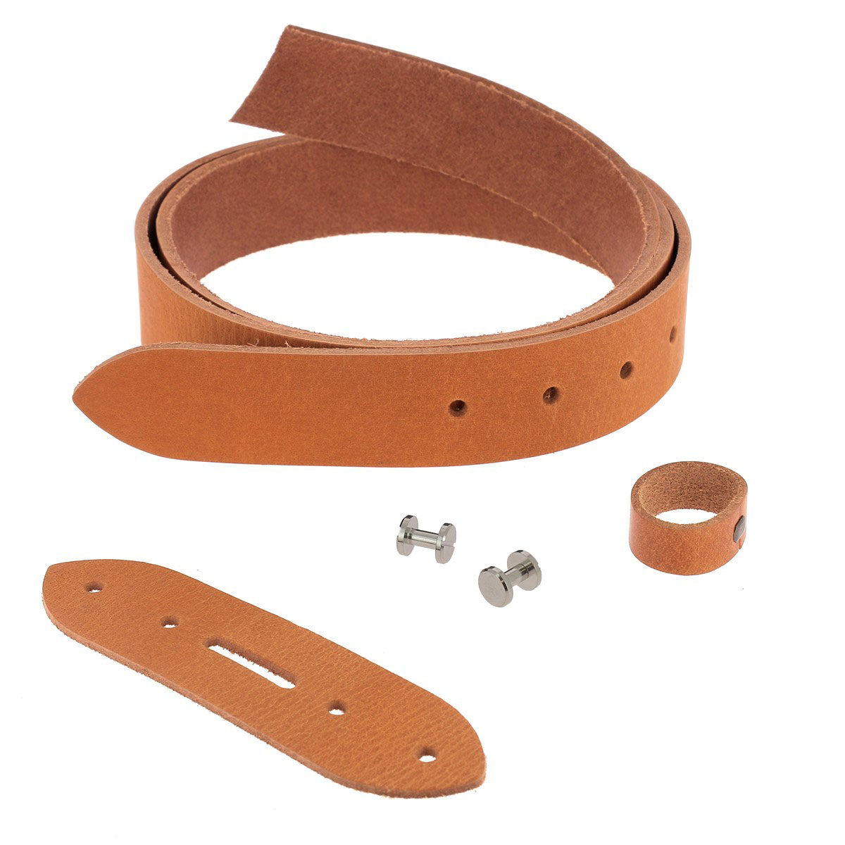 Lanières en cuir naturel Deco Cuir, ceinture sans couture en cuir cognac de 3,5 mm avec vis Chicago nickelées, pour montage végétal.