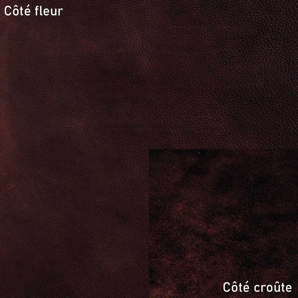 Échantillon de cuir végétal ANGEL de Radermecker, texture en cuir chocolat avec finition tannage végétal.