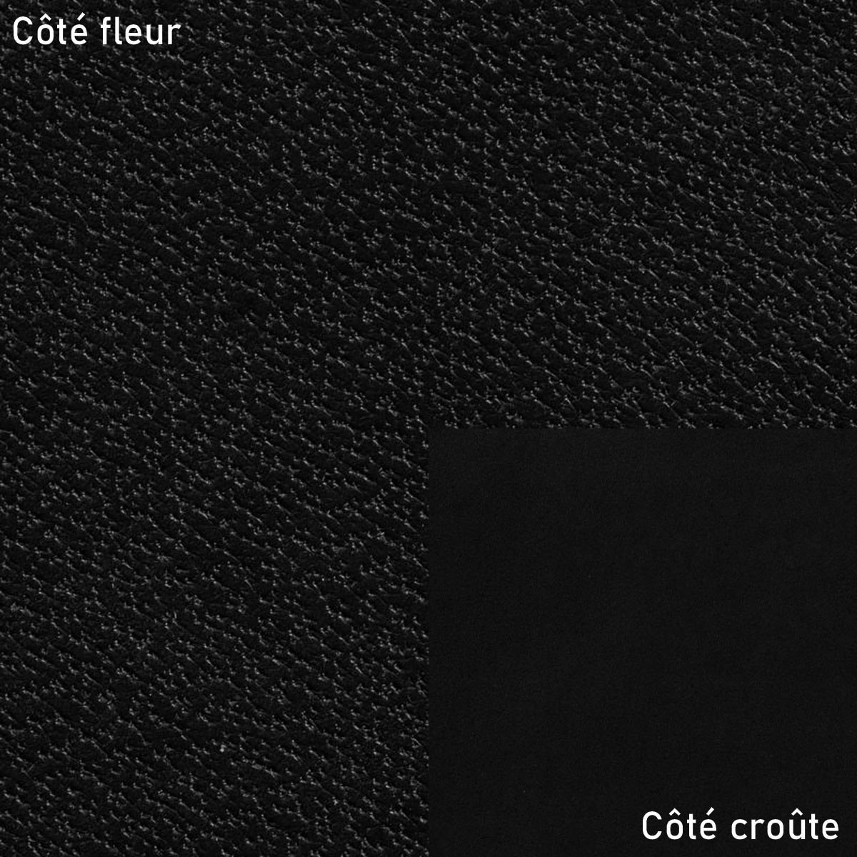 Échantillon de cuir GAVARNIE noir de Radermecker, demi-croupon avec tannage végétal, texture lisse et finition élégante.
