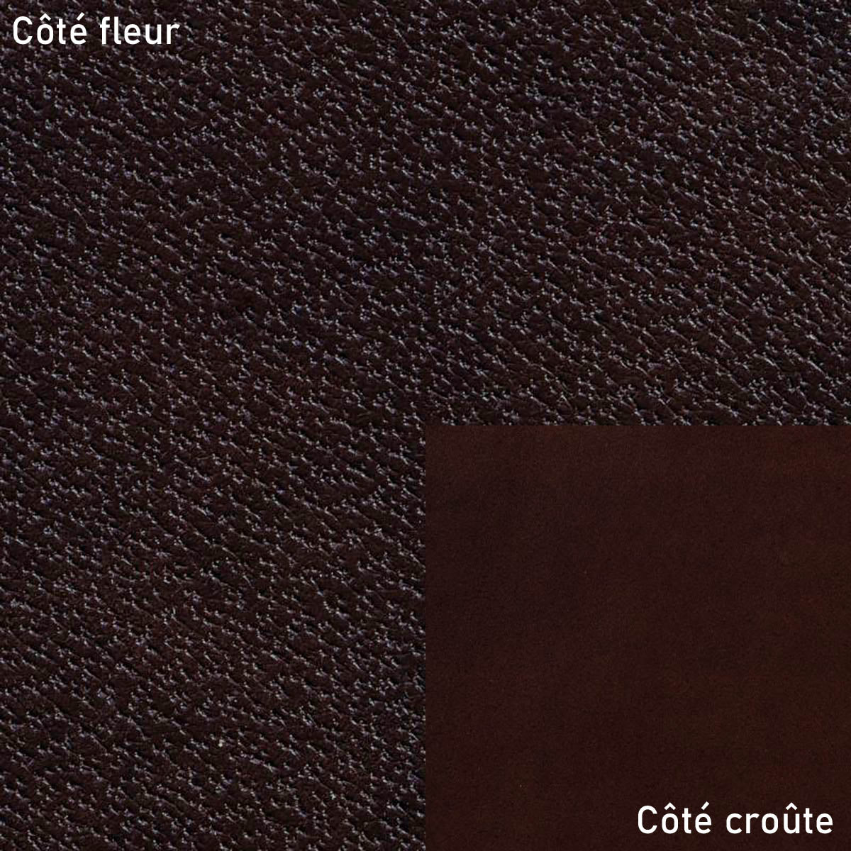 Échantillon de cuir GAVARNIE Radermecker, demi-croupon en tannage végétal, couleur chocolat, texture riche et naturelle.