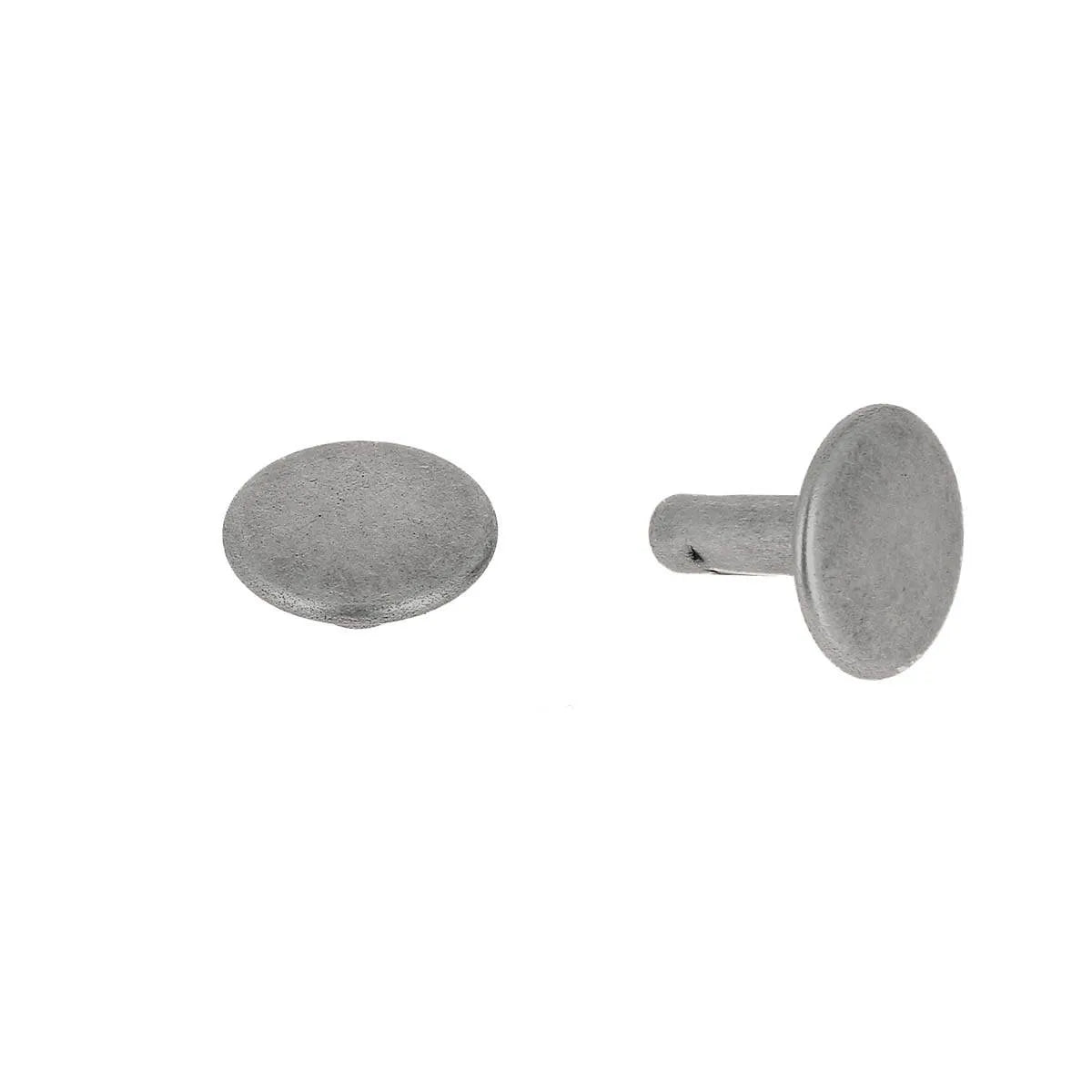 Gros rivets double calotte en laiton T6 de la marque Deco Cuir, finition argent vieilli, pour accessoires et travaux créatifs.