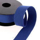 Sangle en coton bleue 30mm, lanières en cuir, bobine de 5 mètres, pour bricolage ou créations artisanales.