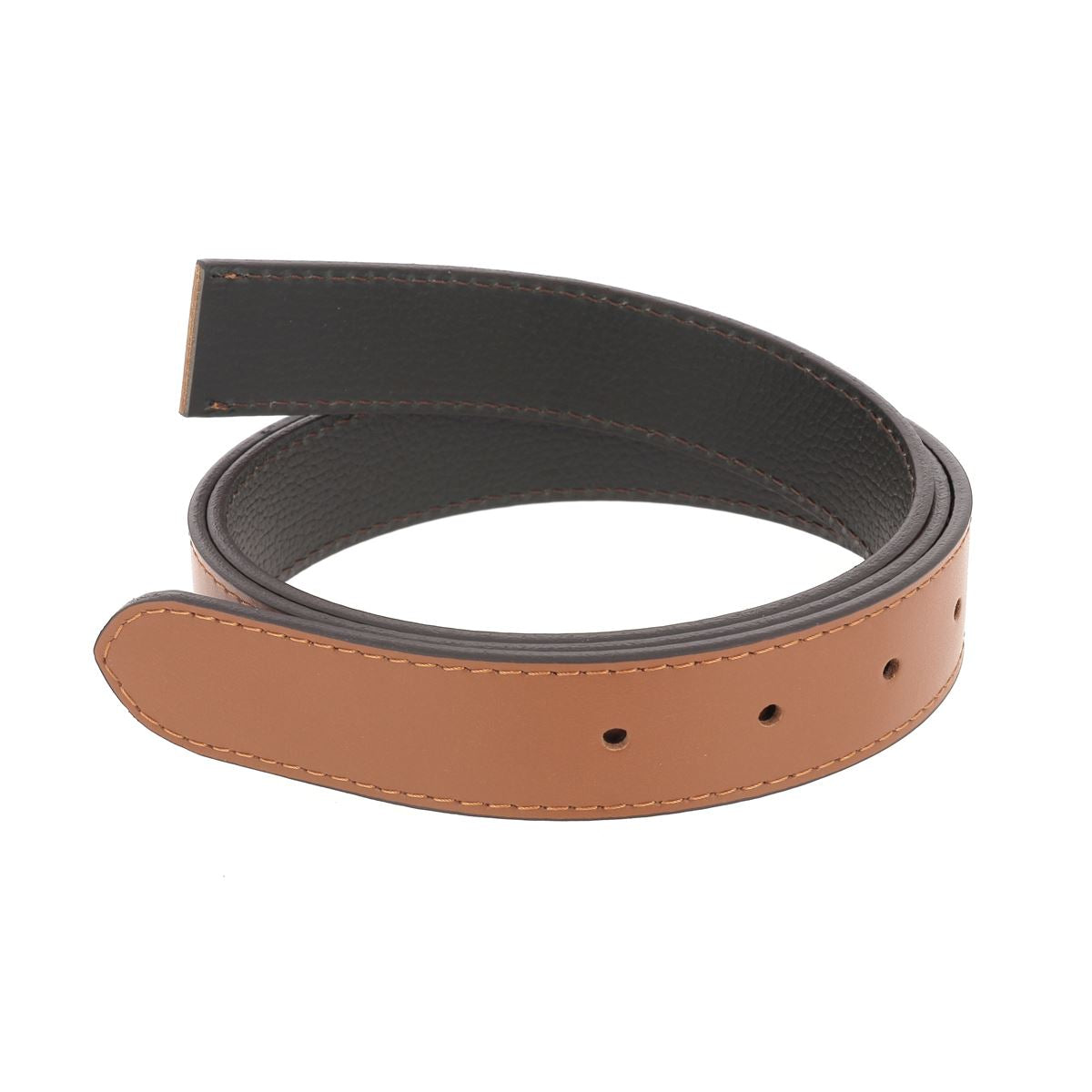 Lanières en cuir pleine fleur marron, ceinture cousue avec doublure en cuir tannage végétal, fabriquée par Deco Cuir.