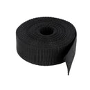 Sangle en polypropylène noire de 30 mm de large, bobine de 5 mètres, idéale pour la mercerie et les travaux manuels.
