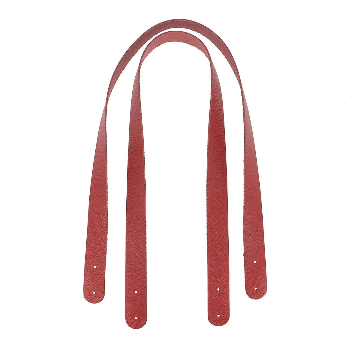 Paire de anses en cuir rouge grain fin, prêt à être fixer sur un sac, cabas...