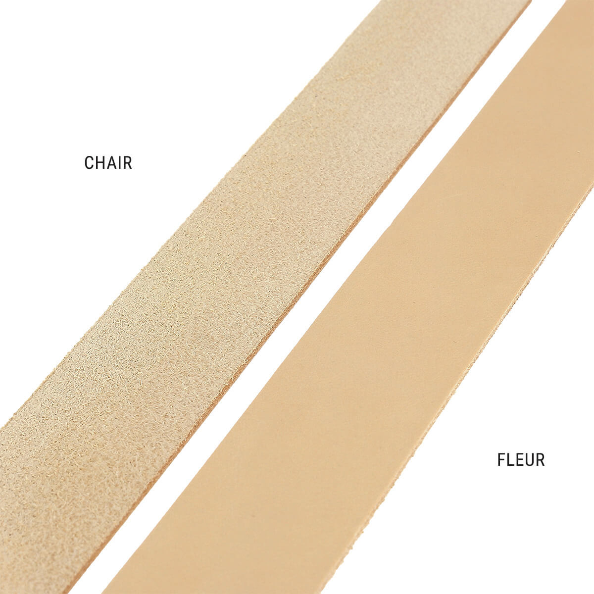 Lanière en cuir de collet naturel, tannage végétal, épaisseur 2,5mm, fabriquée par Deco Cuir, visible avec texture en cuir naturel