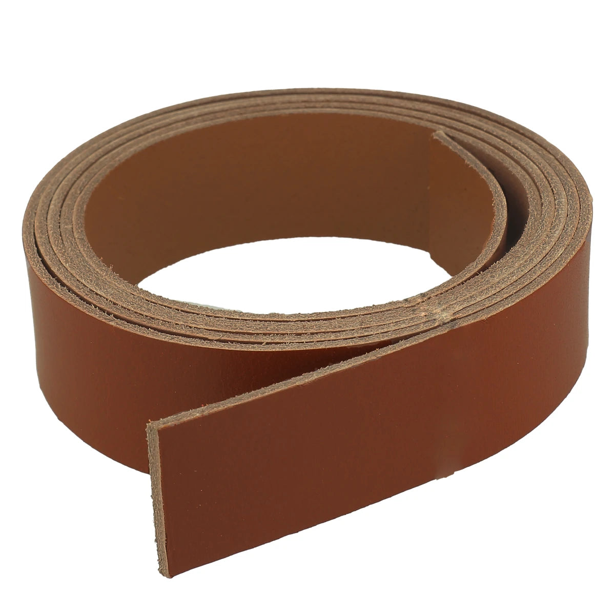 Lanière en cuir de collet tannage végétal couleur cognac, épaisseur 1,9 mm, vue de dessus, fabriquée par Deco Cuir.