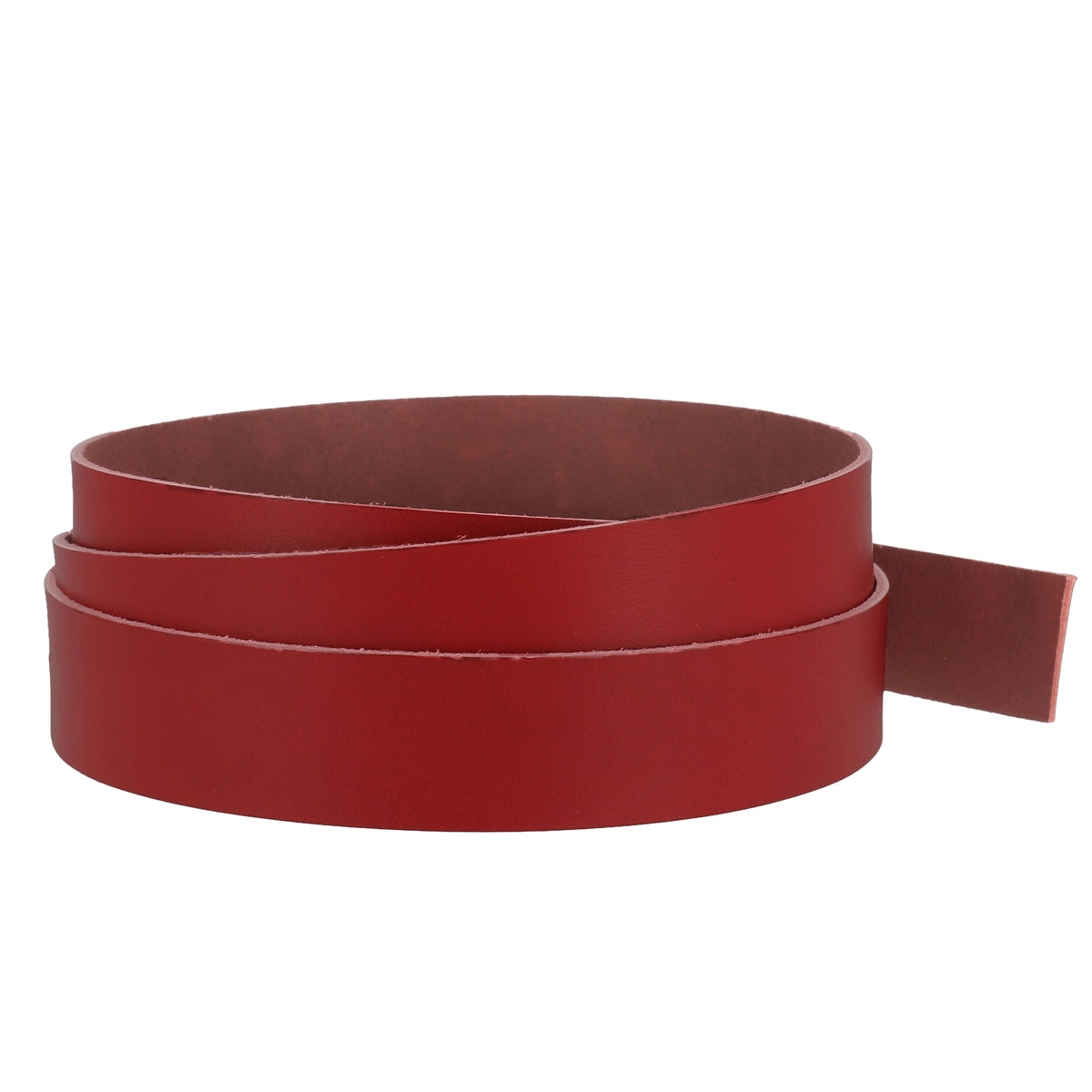 Lanière en cuir de collet tannage végétal rouge foncé, épaisseur 1,9 mm, de la marque Deco Cuir, enroulée sur un rouleau.