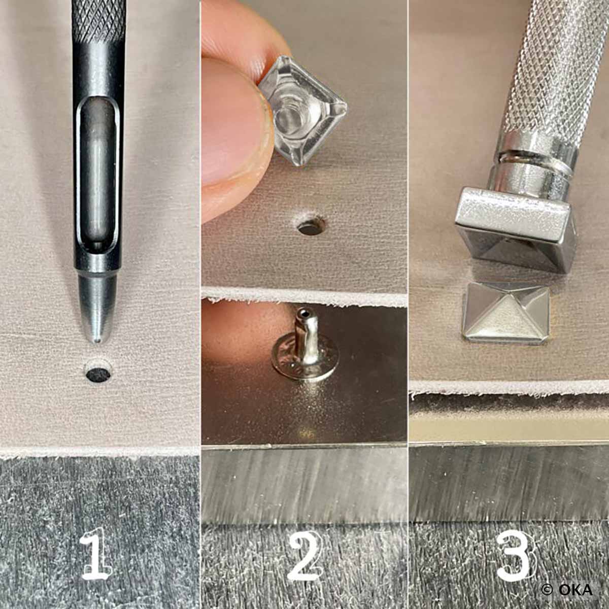 Outil de pose pour rivets pyramide Oka, outil manuel pour fixer des rivets pyramide avec précision et facilité.