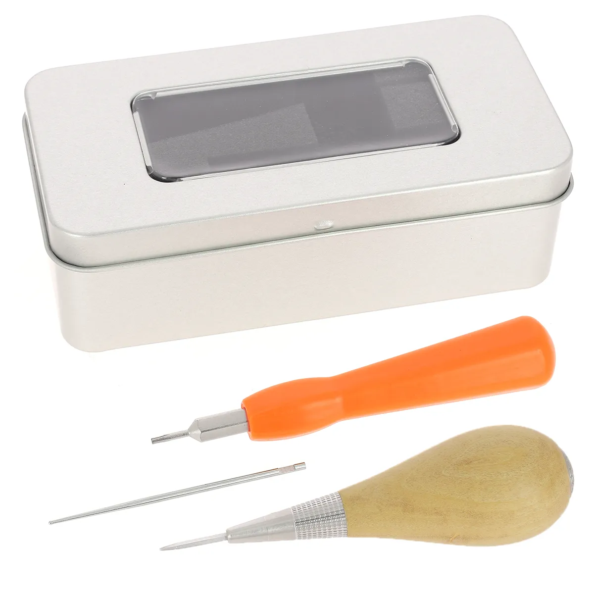 Kit alêne aux pinces en citronnier de Ceylan Jérôme David avec lame microsphère, tournevis et boîte de rangement en métal.