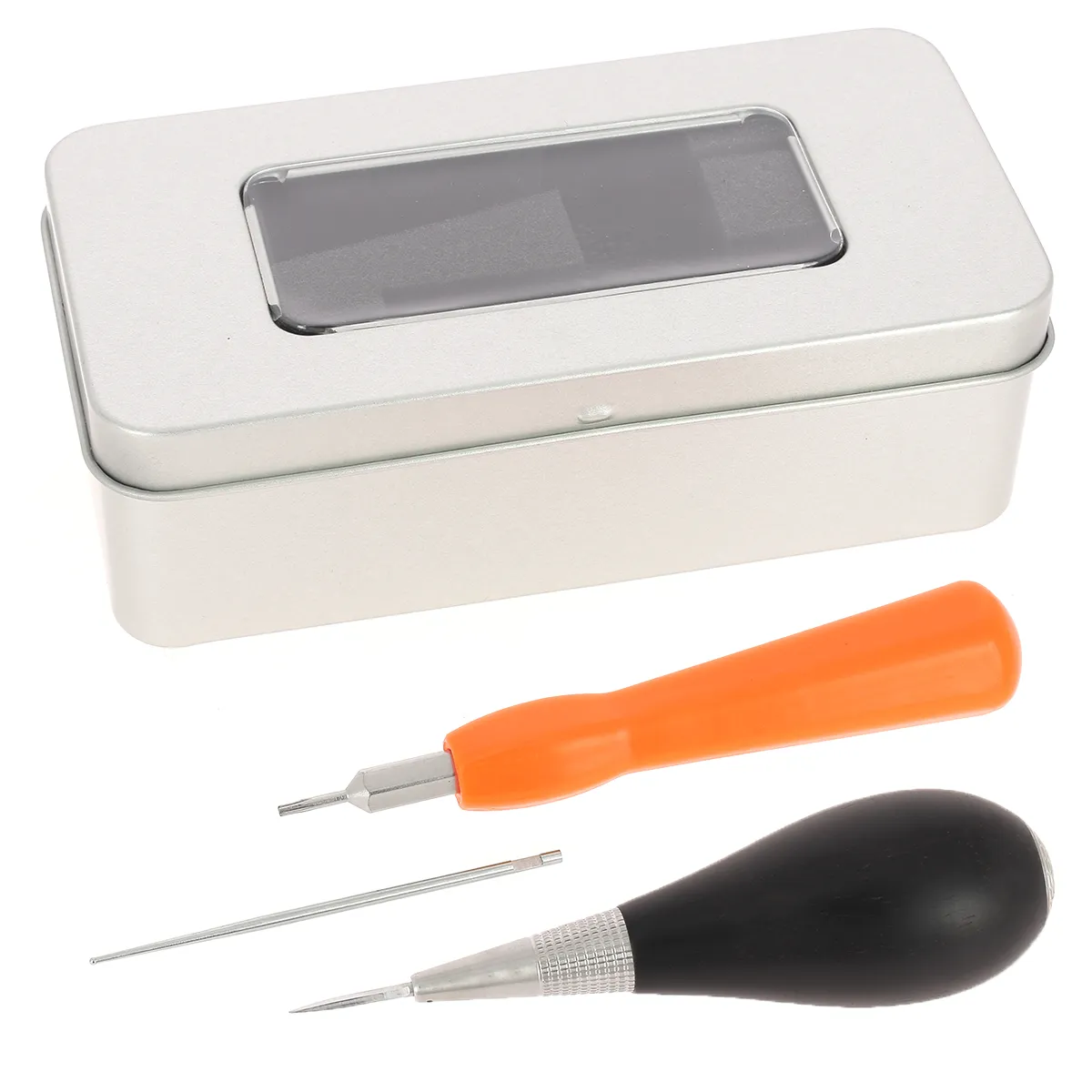 Kit alêne aux pinces en ébène du Gabon Jérôme David avec lame microsphère, tournevis et boîte de rangement en métal.