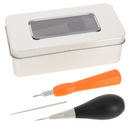 Kit alêne aux pinces en ébène du Gabon Jérôme David avec lame microsphère, tournevis et boîte de rangement en métal.