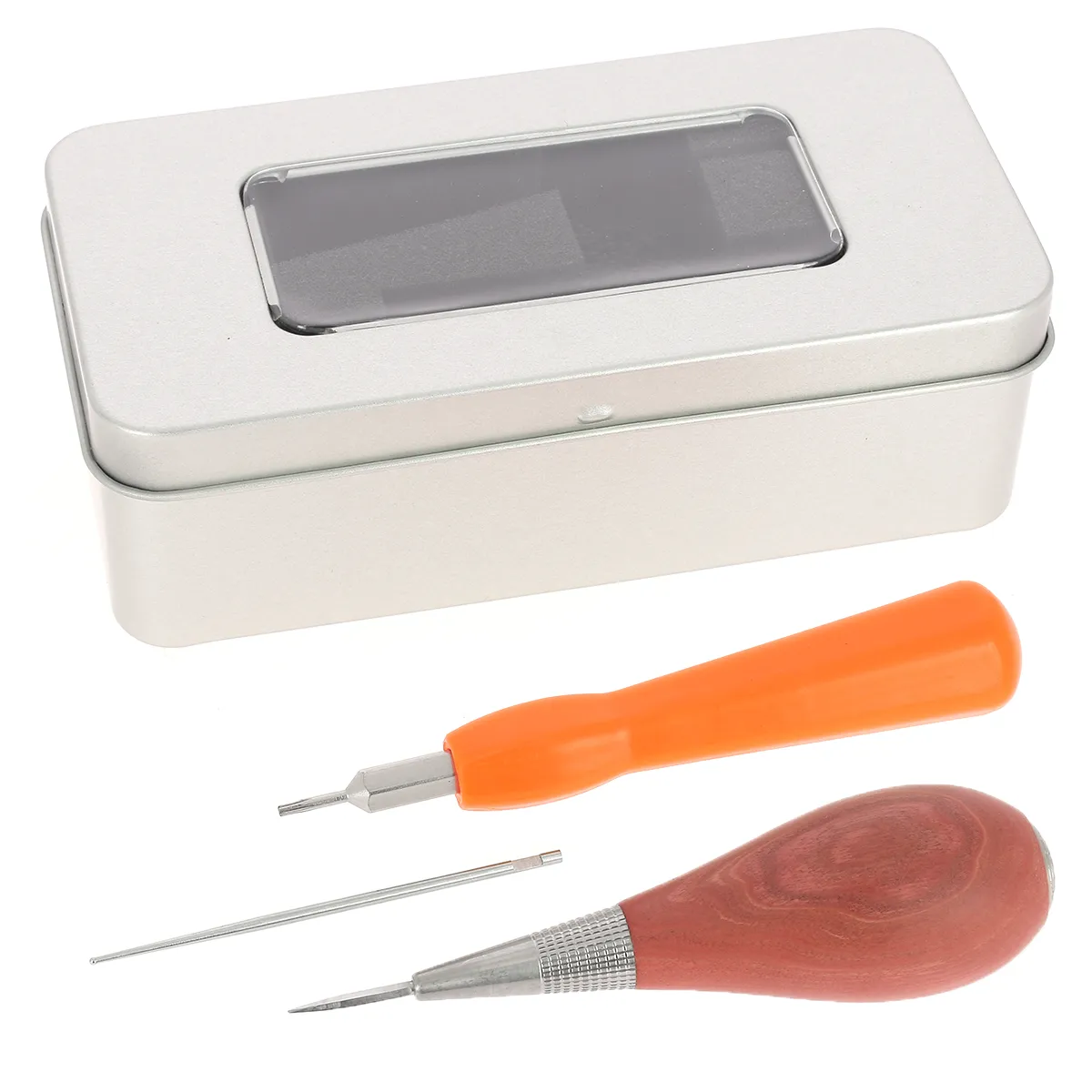 Kit alêne aux pinces en Pink Ivory Jérôme David avec lame microsphère, tournevis et boîte de rangement en métal.