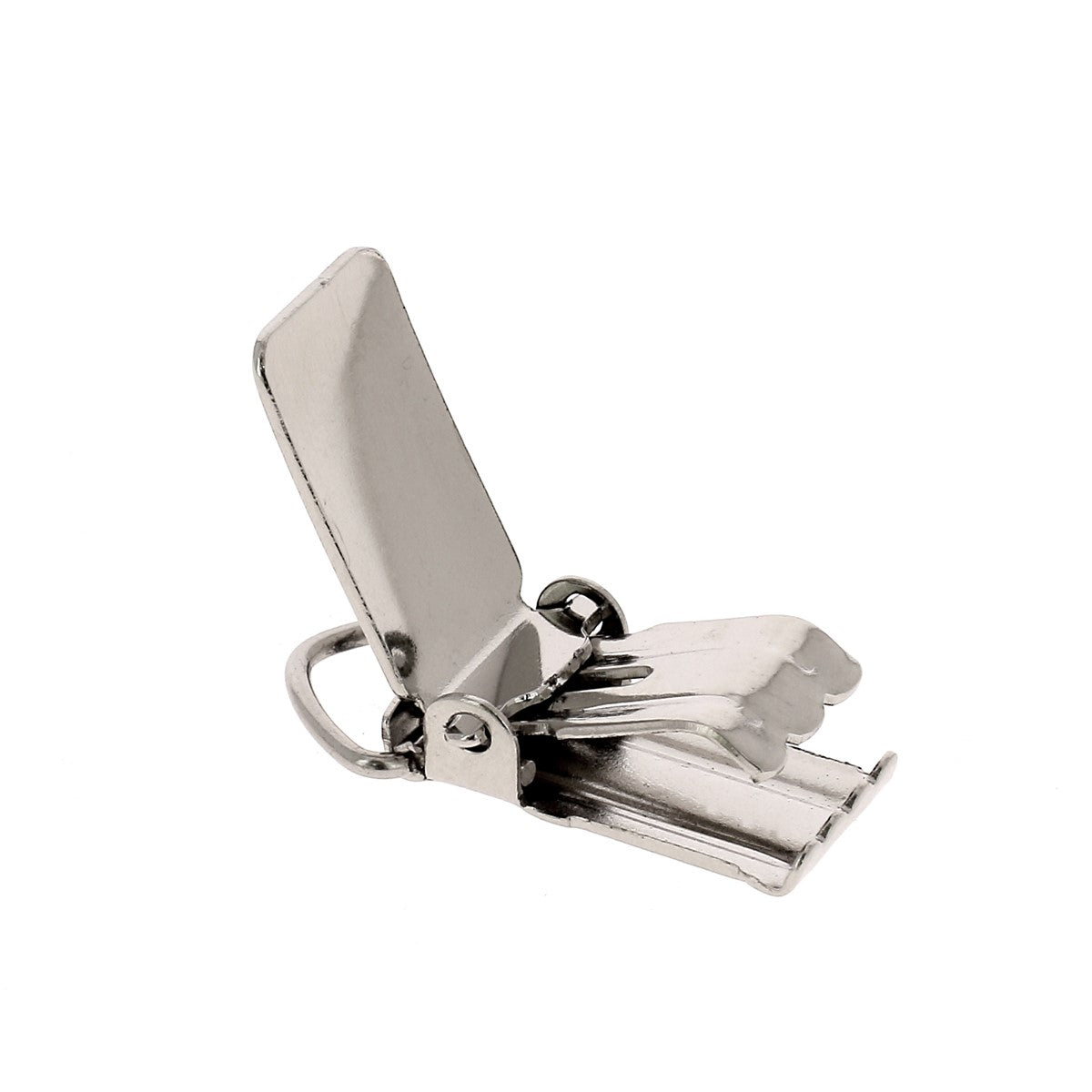 Pince à bretelle en nickelé de 10mm avec passant triangle, accessoire pour ajuster et fixer les bretelles.