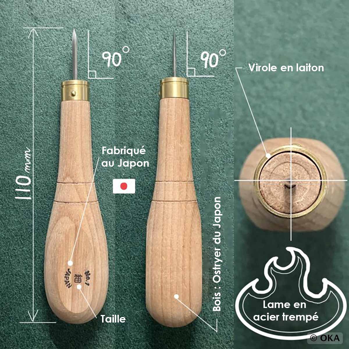 Alêne aux pinces pour cuir Oka Gamme PRO, outil professionnel pour percer et travailler le cuir.