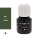 Teinture à base aqueuse Deco Cuir vert pour cuir, application en pot, avec étiquette de la marque Deco Cuir.