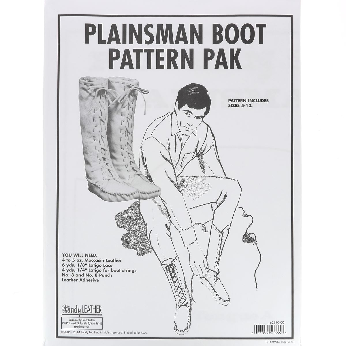 Patrons pour bottes Plainsman en cuir Tandy Leather, illustrés, pour confectionner des bottes en cuir authentique.