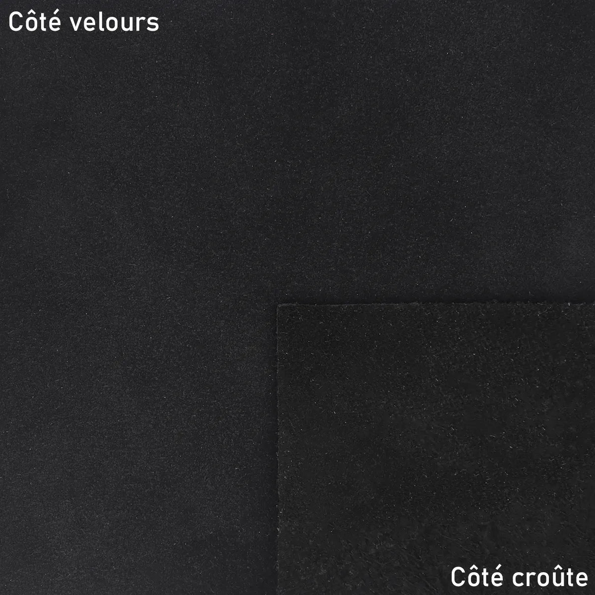 Peau de cuir de veau velours DOLCE noir, texture douce et élégante, utilisée pour la confection de vêtements et accessoires.