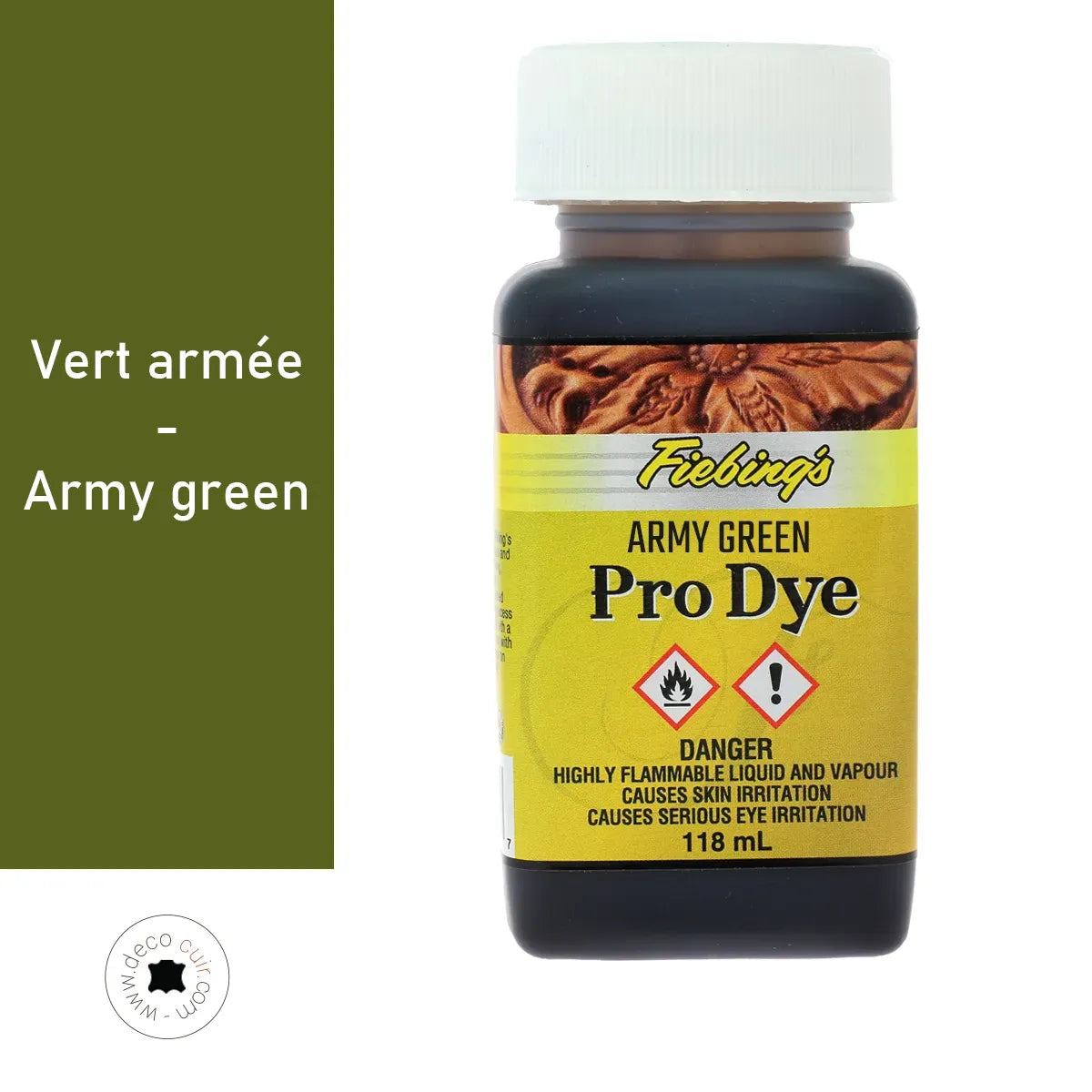 Teinture pour cuir à l'huile - Fiebing's Pro Dye - VERT ARMÉE / ARMY GREEN - 118ml
