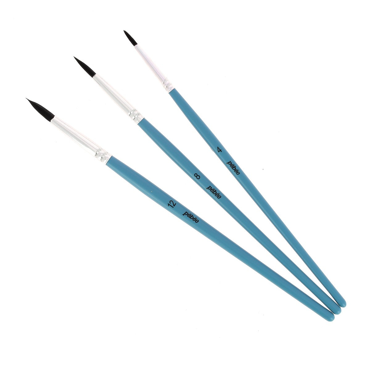 Set de 3 pinceaux aquarelle rond Pébéo en imitation petit-gris, parfaits pour la peinture aquarelle, visibles en image.